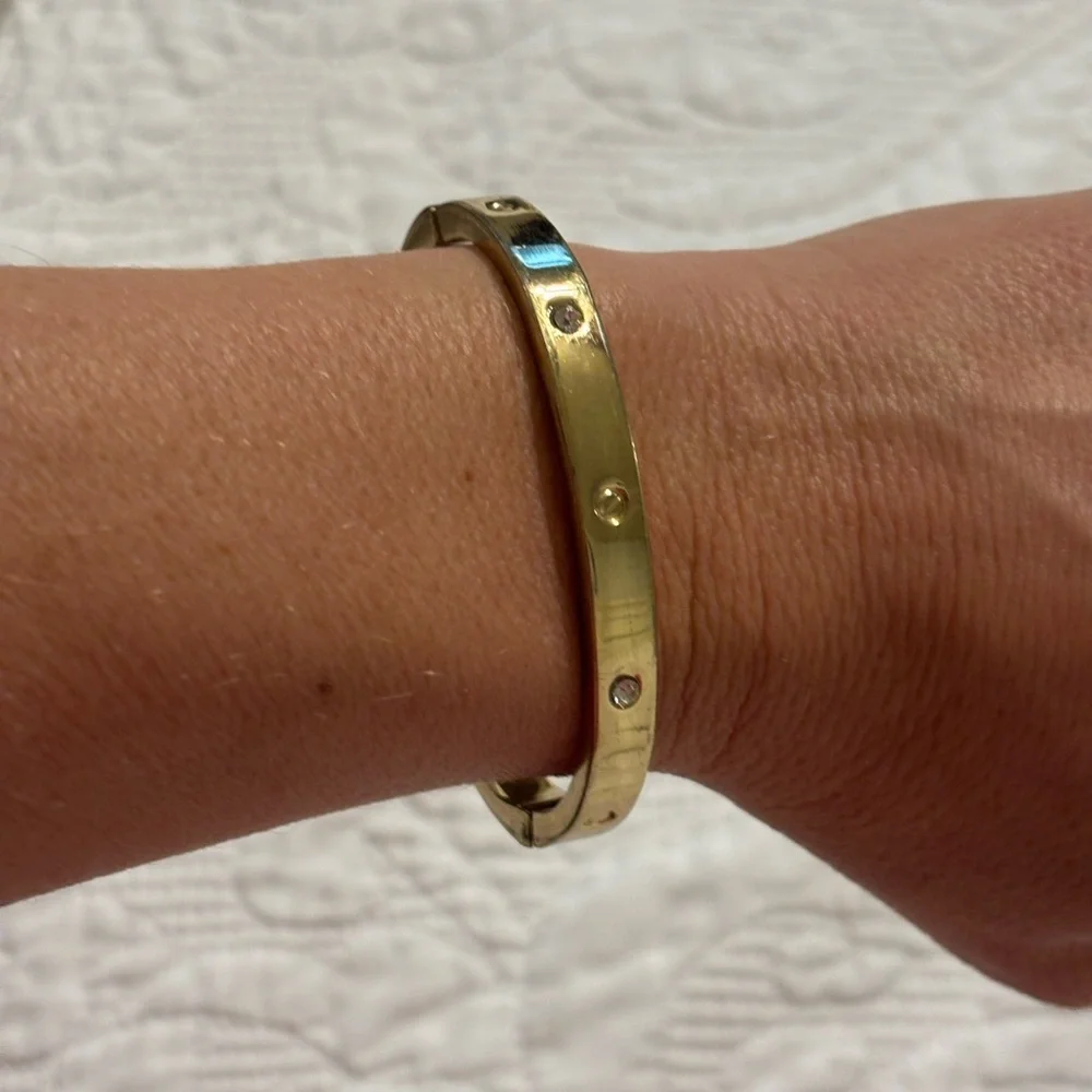 Gold Tone Bangle Bracelet with Accent Stones - Women's Jewelry